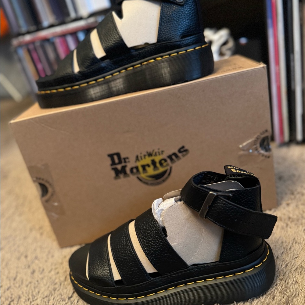 Dr. Martens -  Clarissa ll Black Women’s Sandals with Yellow Stitching